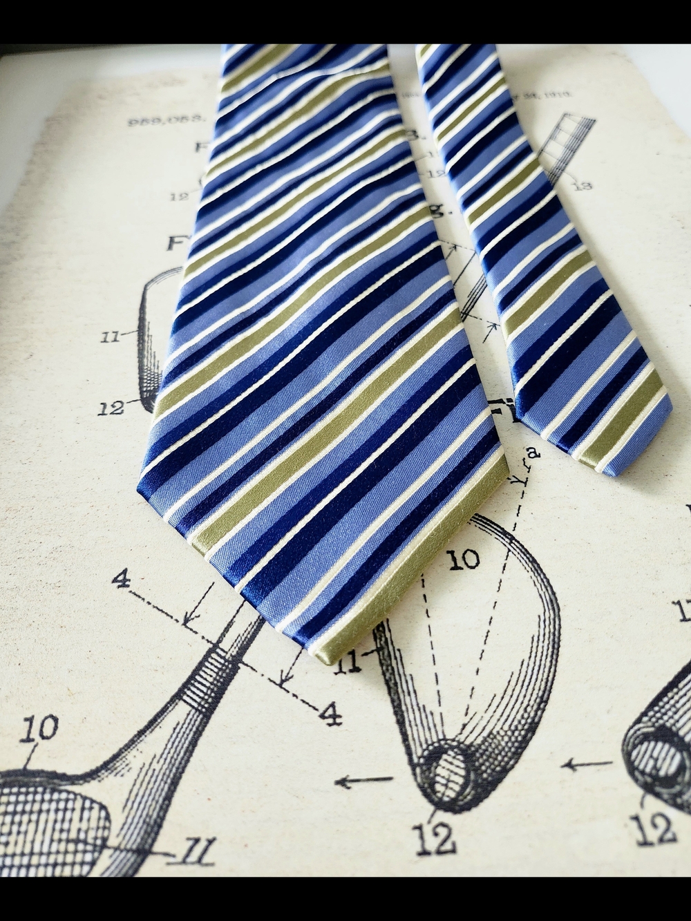 Yves Saint Laurent Blue & Green Striped Silk Tie